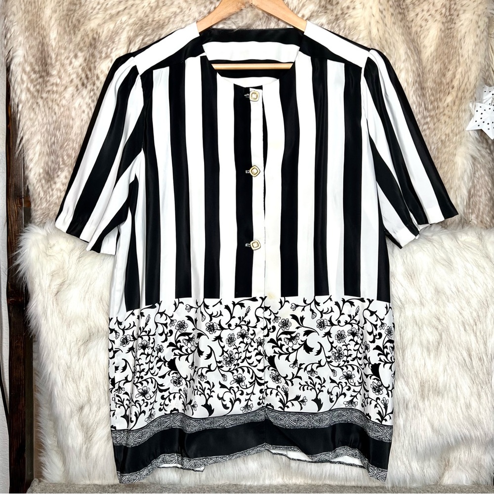 Vintage Black & White Stripes Button Down Top